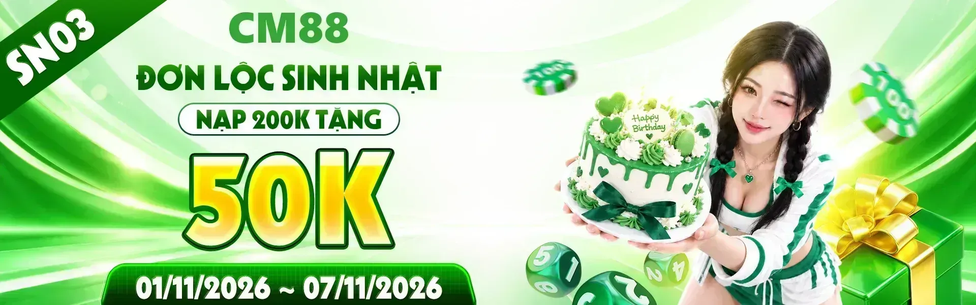5. Đại tiệc sinh nhật CM88 quy tụ hàng ngàn quà tặng cùng nhiều phần thưởng dành cho hội viên. Nhanh tay đăng ký tài khoản để tham gia và đón nhận những bất ngờ thú vị.
